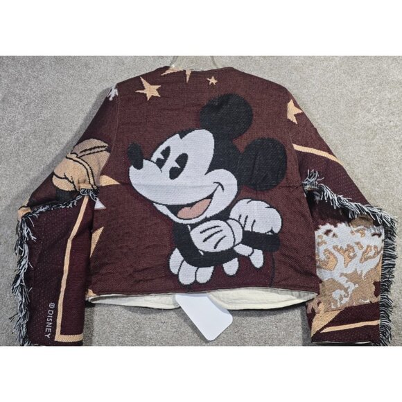 OOAK Handmade Upcycled Mickey Mouse Tapestry Jacket Quilt Lined Fringe Women's L - Picture 7 of 16